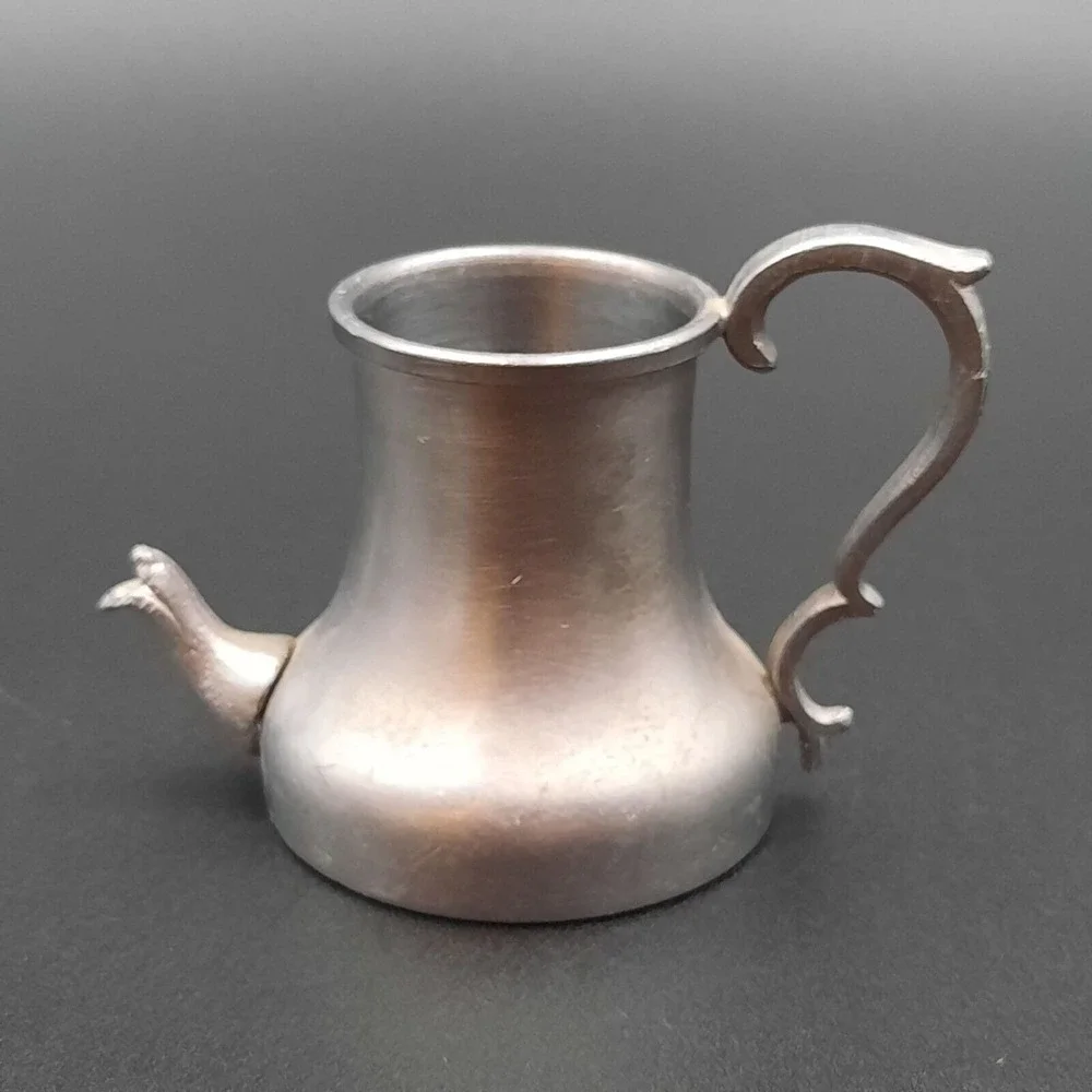 Vintage Italian Pewter Miniature‎ Teapot Creamer With Ornate Handle & Spout